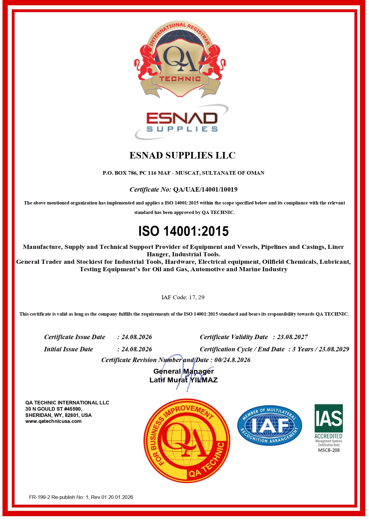 ISO 14001:2015 Environmental Management Certificate